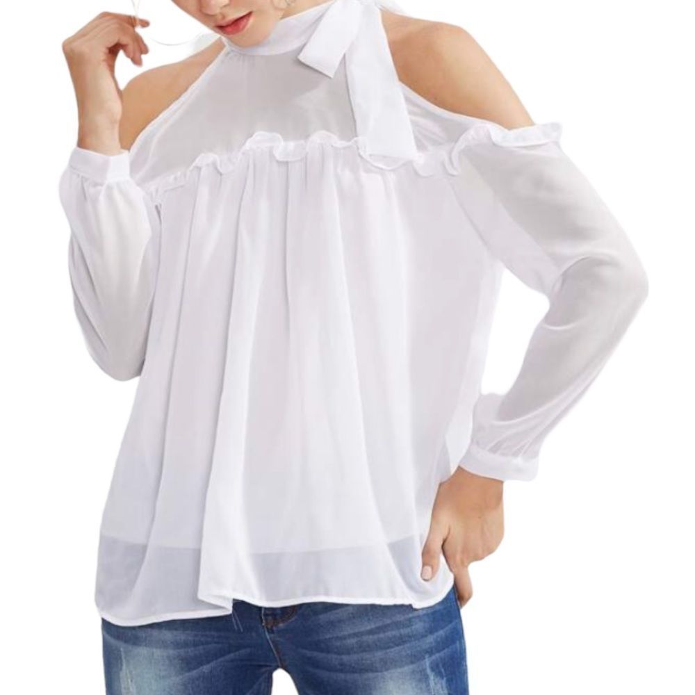 Zara Trafaluc Collection Open Shoulder
Frill Trim Bow Tie Top